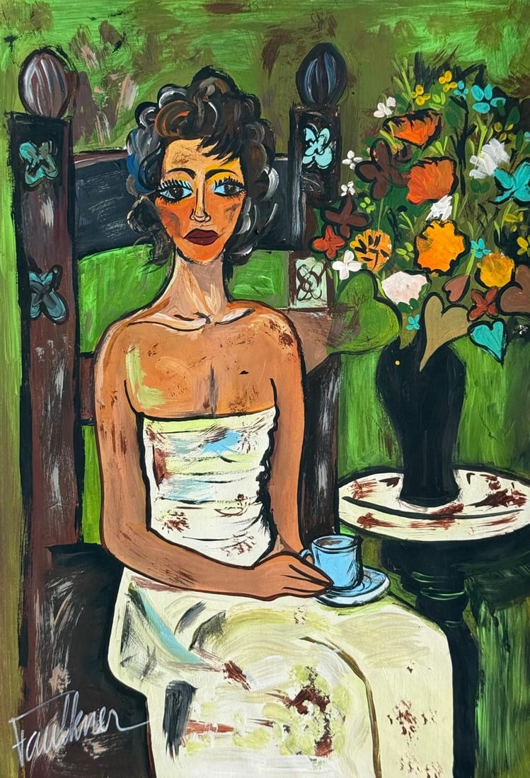 Henry Faulkner (Mixed media on Paper Painting) In the style of: Mixed media painting on paper, rendered in the style of Henry Faulkner. Measures: 7.5” x 11.5” Inches aprox. Provenance: Private Collection."In the style of" means after the artist. Faulkn