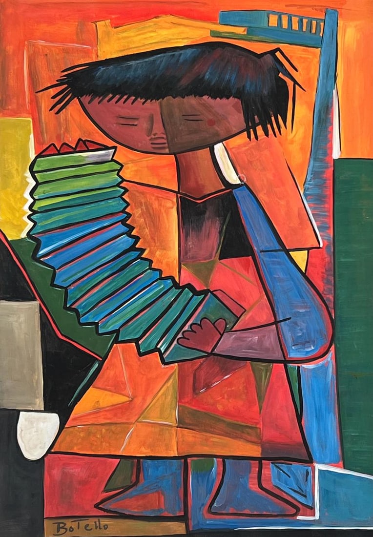Angel Botello (Mixed media on Paper Painting) In the style of: Mixed media painting on paper, rendered in the style of Angel Botello. Measures: 8” x 11.5” Inches aprox. Provenance: Private Collection."In the style of" means after the artist. Botello l