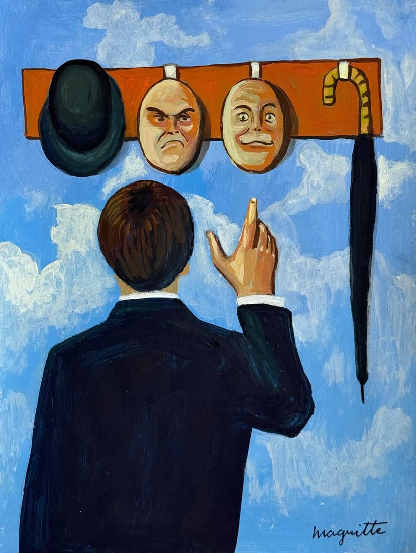 Rene Magritte (Mixed Media On Paper Painting) In the style of (1 of 4)