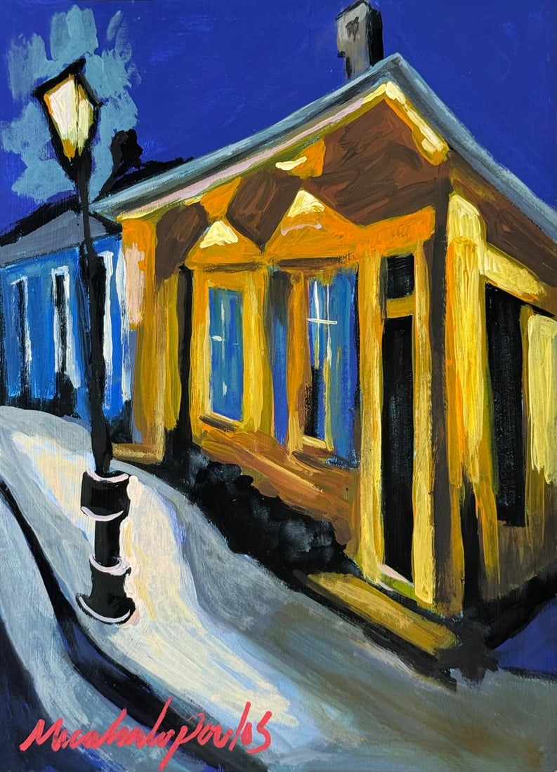 James Michalopoulos (Mixed Media On Paper Painting) In the style of: Mixed media painting on paper, rendered in the style of James Michalopoulos. Measures: 8” x 11” Inches aprox. Provenance: Private Collection. "In the style of" means after the artist. Mich