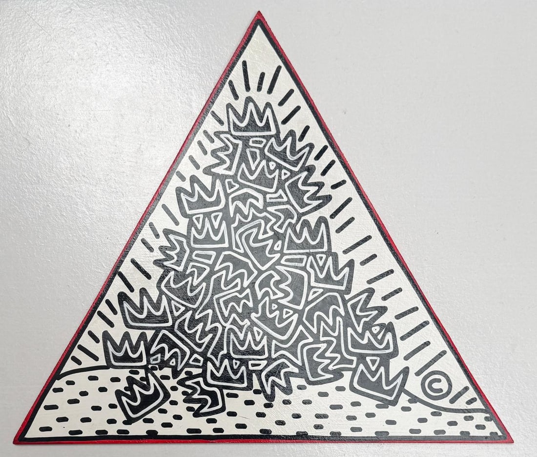 Keith Haring (Acrylic on wood Painting) In the style of: Acrylic on wood painting, rendered in the style of Keith Haring. Measures: 9.5” x 10.5” Inches aprox. Provenance: Private Collection N.Y."In the style of" means after the artist. Haring (0