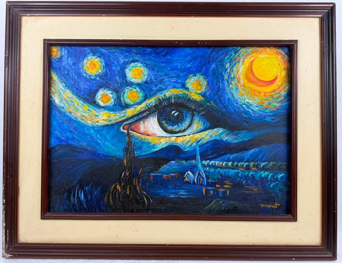 Vincent Van Gogh Dutch (Oil on Canvas Painting) in the style of: Rendered in the style of Vincent Van Gogh. Technique: Oil on Canvas Painting. Measures: 26" x 33" Inches. Provenance:Private Collection. "In the style of" means after the artist. The work is framed. V