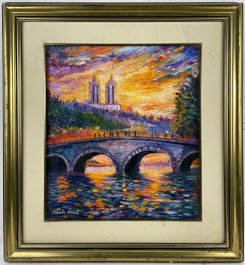 Claude Monet French (Oil on Canvas Painting) in the style of: Rendered in the style of Claude Monet. Technique: Oil on Canvas painting. Measures: 24" x 26" Inches aprox. Provenance: Private collection. "In the style of" means after the artist. The artwork is fra