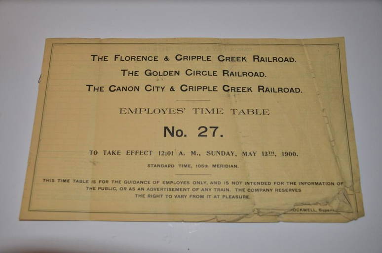 Florence & Cripple Creek Rr Employee Timetable 27, May 13, 1900