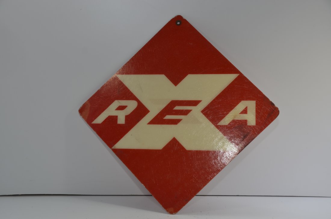 Railway Express Agency REA Two-Sided Fiberglass Sign: This is a two-sided REA (Railway Express Agency) fiberglass sign. Excellent used condition. Measures 14 inches square.