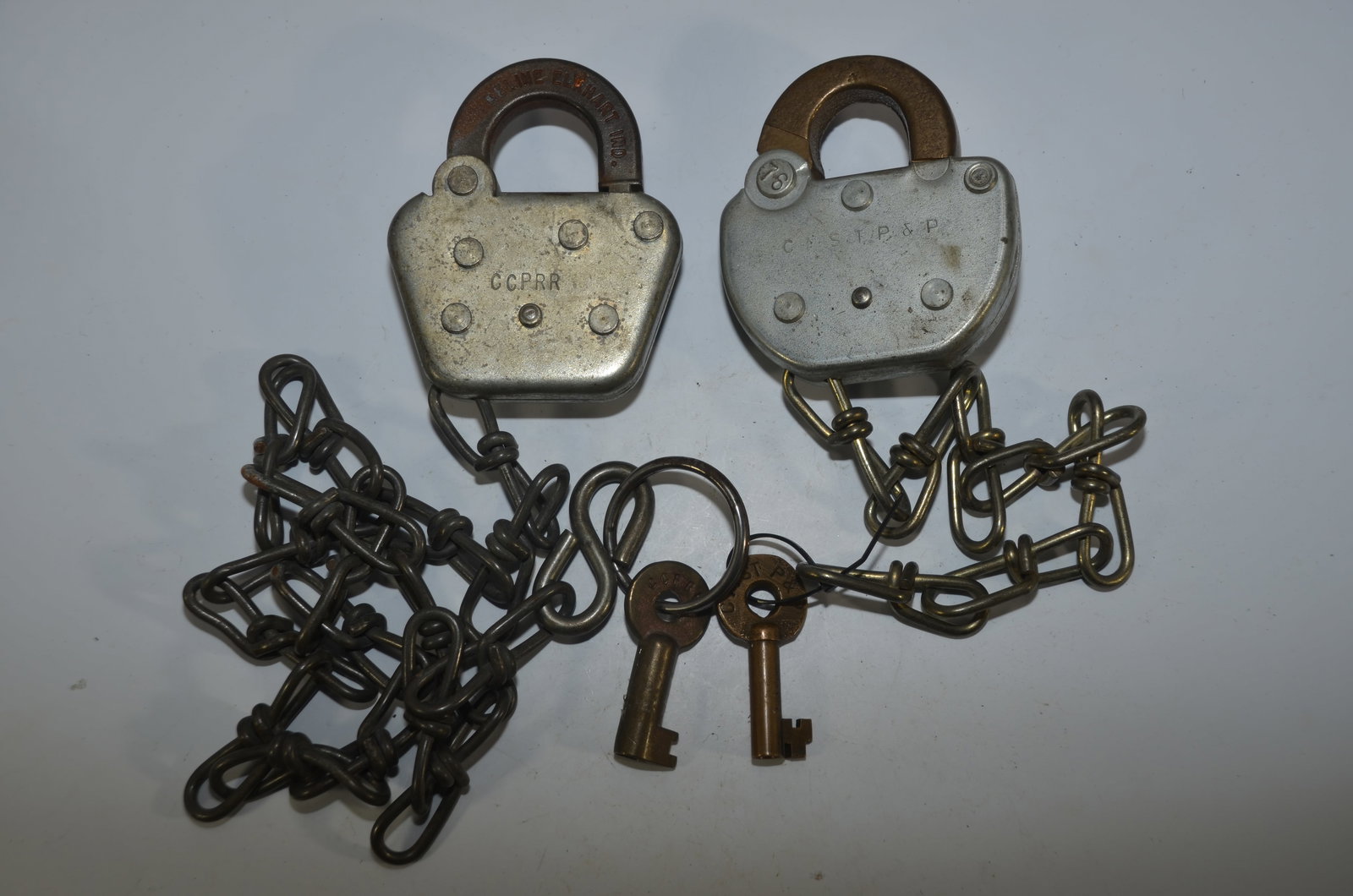 Two Steel Locks with Brass Keys CCPRR/CMSTP&PRR (1 of 6)