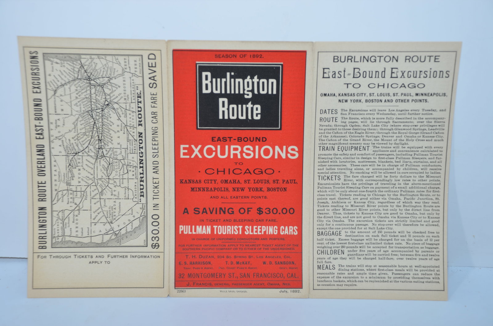 Chicago Burlington and Quincy RR 1892 Eastbound Excursions Brochure (1 of 2)
