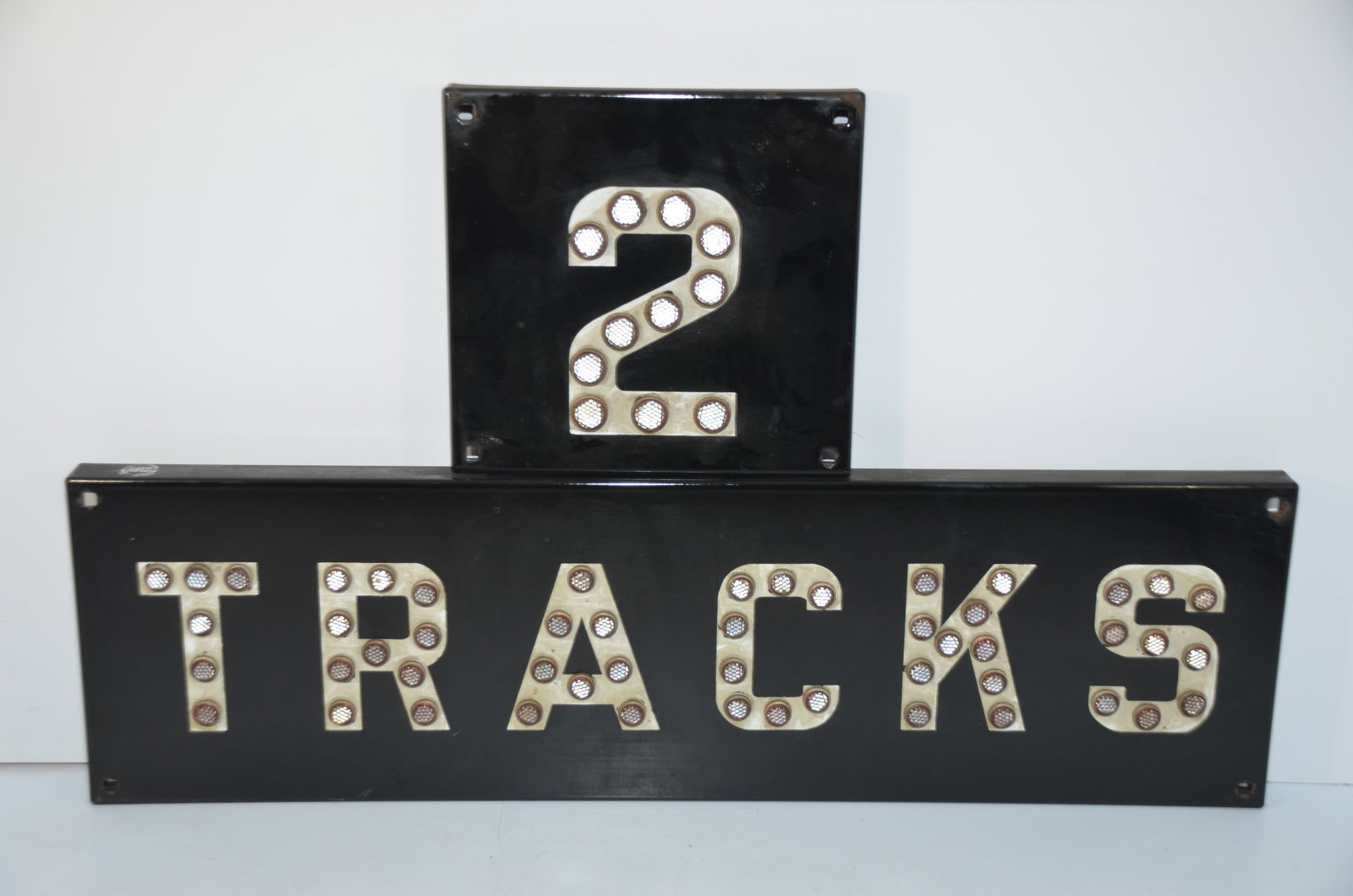 Black and White 2 TRACKS RR Crossing Sign with Cat Eyes (1 of 2)