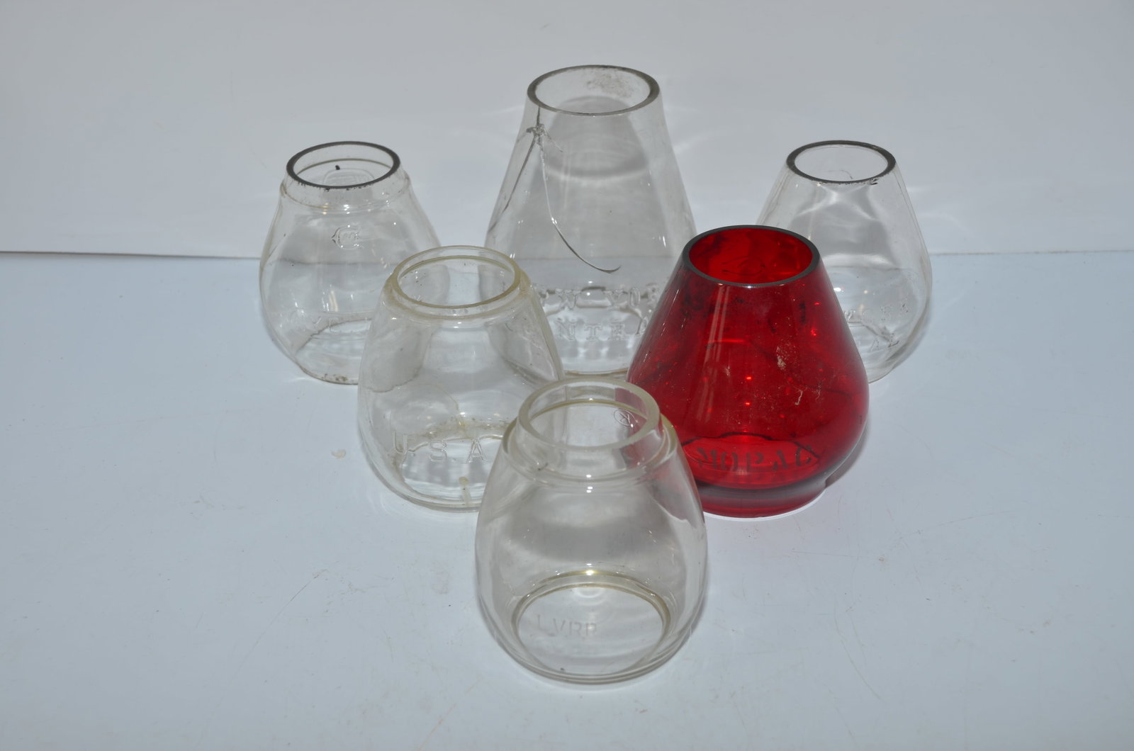 Six RR Lantern Globes Cast or Etched with RR Names (1 of 7)