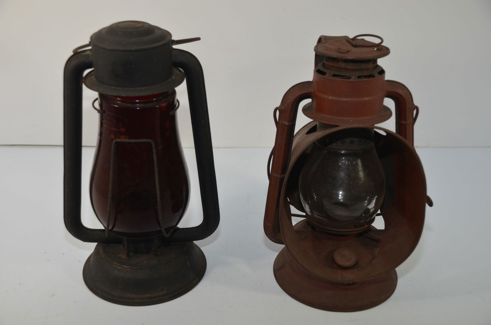 Two Dietz Lanterns Early Red Fitzall Globe And Ideal Inspectors