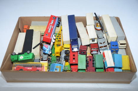 Over 40 Used Semi Trucks, Delivery Trucks, and Other Trucks-Lot 5: This is a lot of over 40 used semi, delivery, work, and other trucks that were removed from an HO scale model train layout. These are from many different manufacturers, including Matchbox, Hot Wheels,