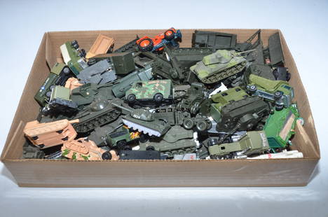 Over 50 Used Army Vehicles and Circus Vehicles: This is a lot of over 50 used army vehicles, and a few circus vehicles, removed from an HO scale model train layout. Many different manufacturers, like Hot Wheels, Matchbox, and specialized HO scale f