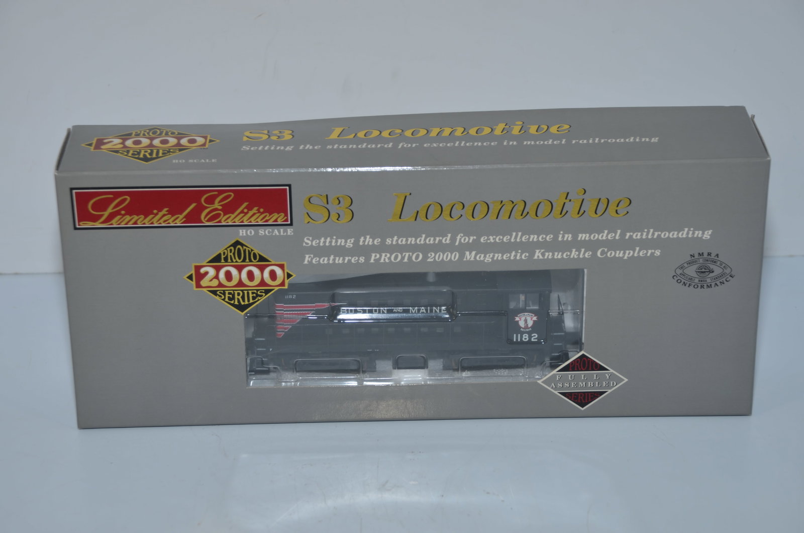 Boston and Maine RR Life-Like Proto 2000 Alco S3 DC Diesel Loco #1182-HO Scale: This is a Boston and Maine Railroad Life-Like Proto 2000 Alco S3 DC diesel locomotive #1182 in HO scale. New in the original box! It has been tested and runs well!