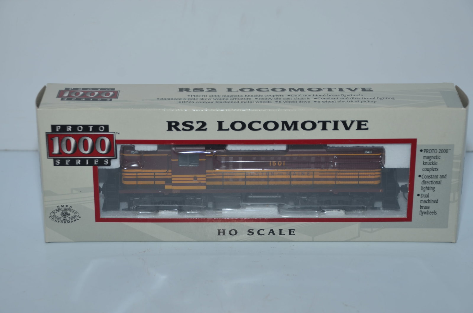Boston and Maine RR Life-Like Proto 1000 Alco RS2 DC Diesel Locomotive #1502-HO Scale: This is a Boston and Maine Railroad Life-Like Proto 1000 Alco RS2 DC diesel locomotive #1502 in HO scale. New in the original box! It has been tested and will need to be serviced to run well.