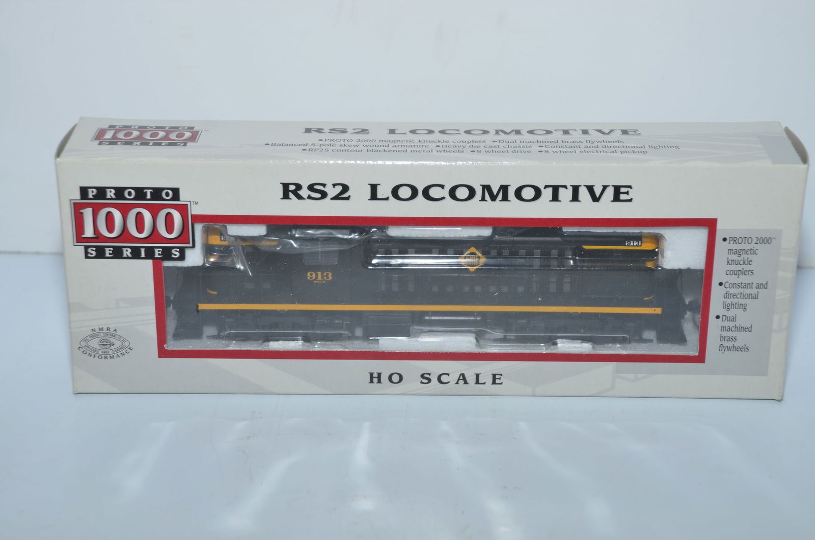 Erie RR Life-Like Proto 1000 Alco RS2 DC Diesel Locomotive #906-HO Scale: This is an Erie Railroad Life-Like Proto 1000 Alco RS2 DC diesel locomotive #913 in HO scale. New in the original box! It has been tested and will need to be serviced to run well.