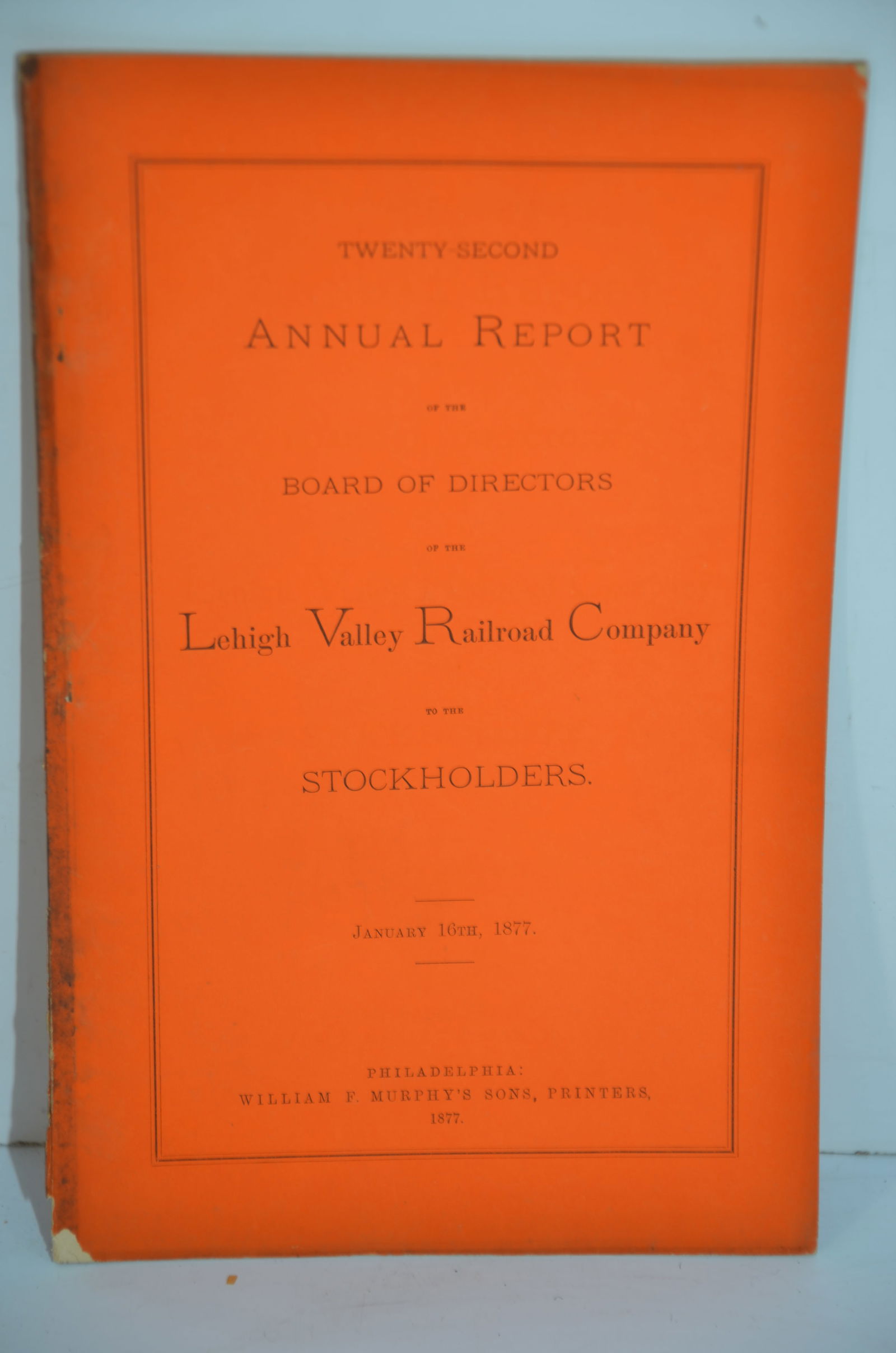 Lehigh Valley RR 22nd Annual Report-January 16, 1877 (1 of 2)