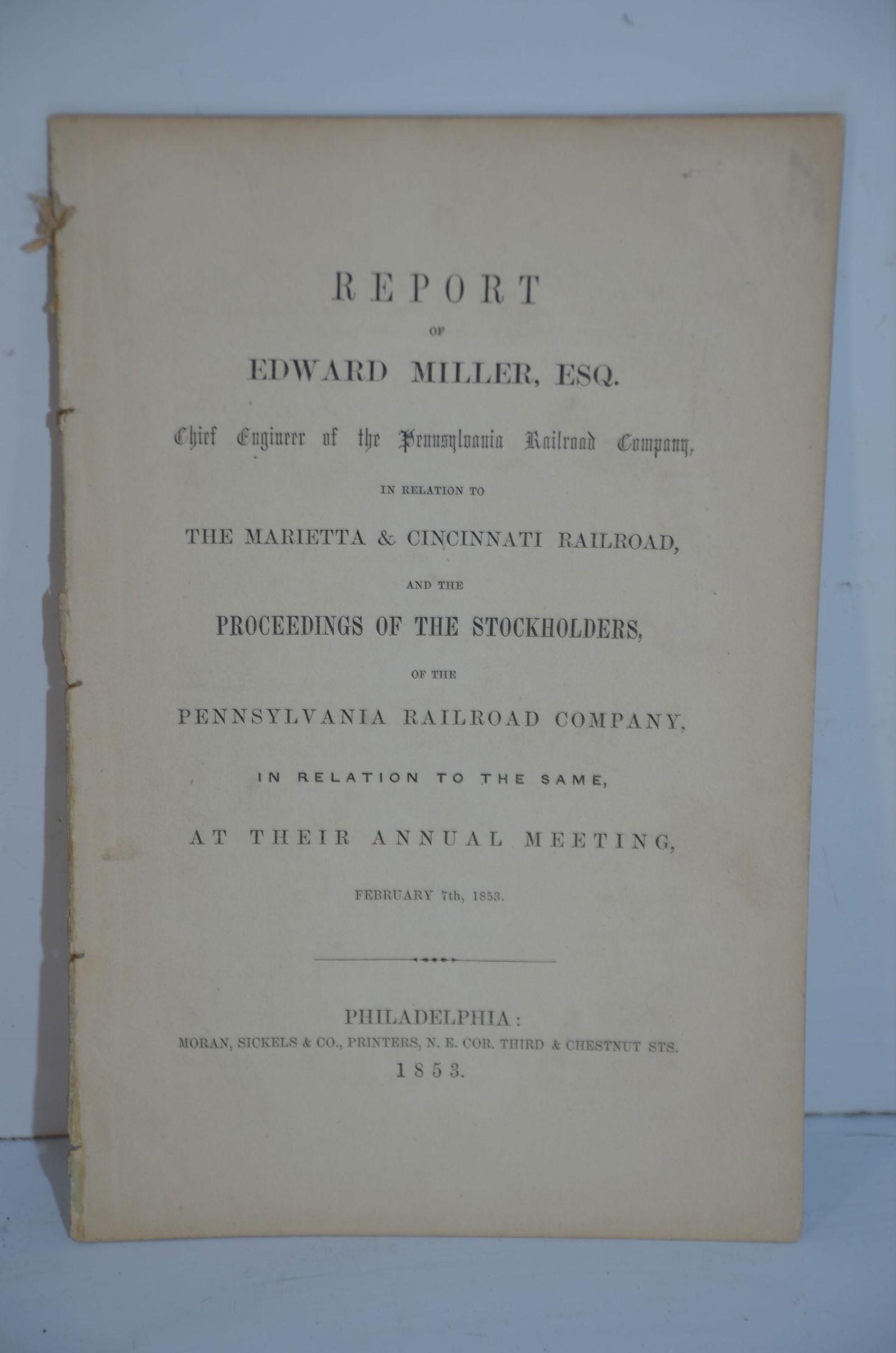 Pennsylvania RR/Marietta and Cincinnati RR Annual Report-February 7, 1853 (1 of 2)