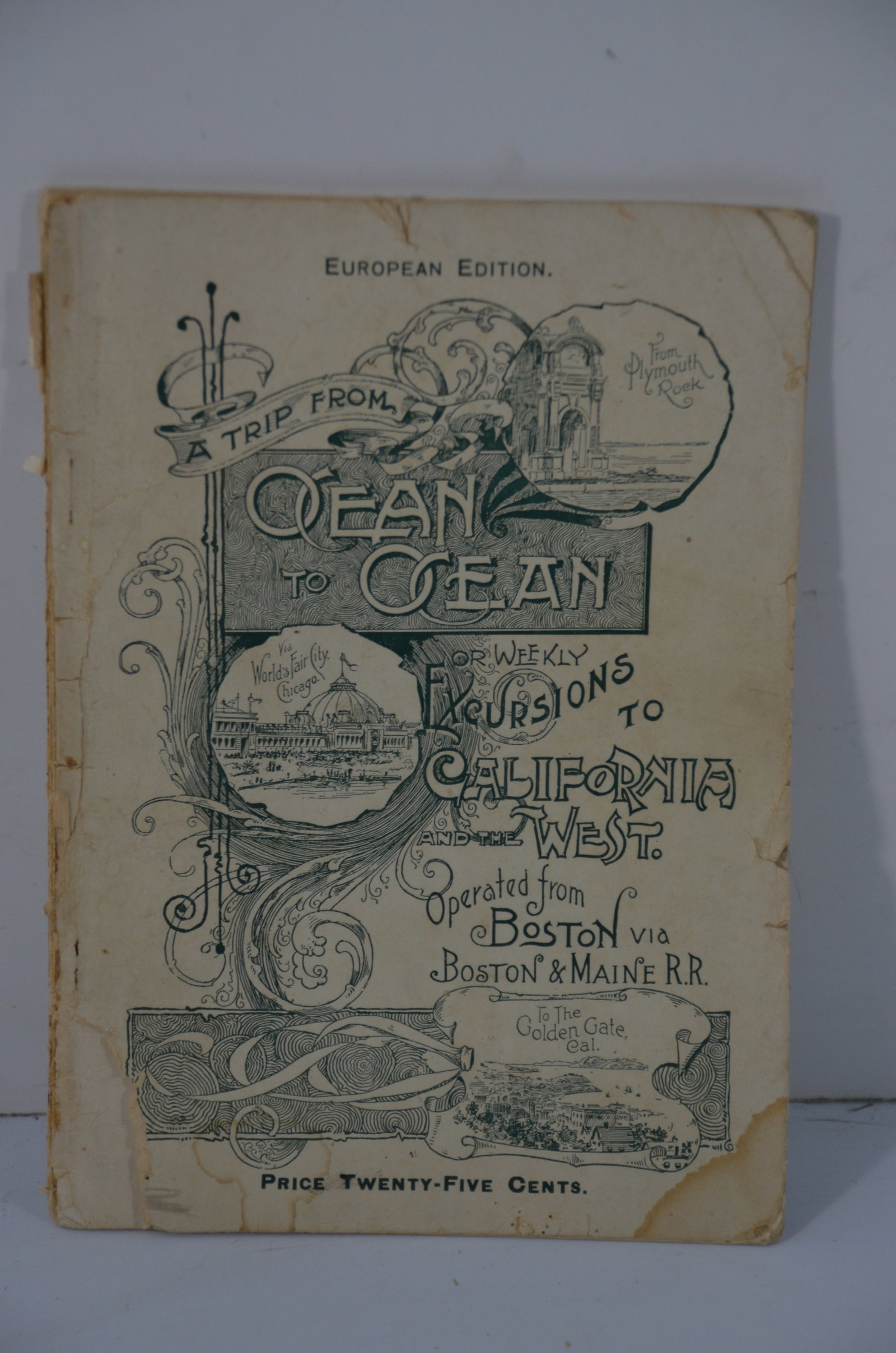 Boston and Maine RR A Trip from Ocean to Ocean Book-1901: This is a Boston and Maine Railroad 1901 book titled a Trip from Ocean to Ocean-Weekly Excursions to California and the West. Has 94 total pages, with tears and frays on the cover and a few of the pag
