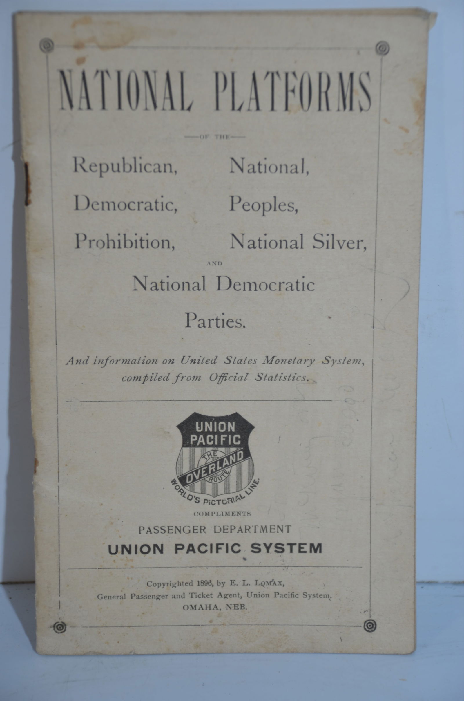 Union Pacific RR 1896 Book-National Party Platforms (1 of 3)