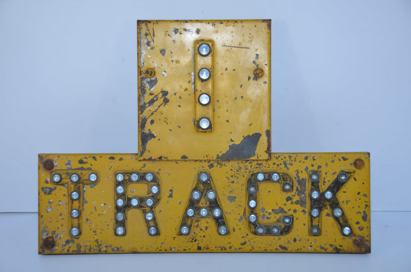 One Track Yellow Metal Crossing Sign with Glass Cat Eyes (1 of 2)