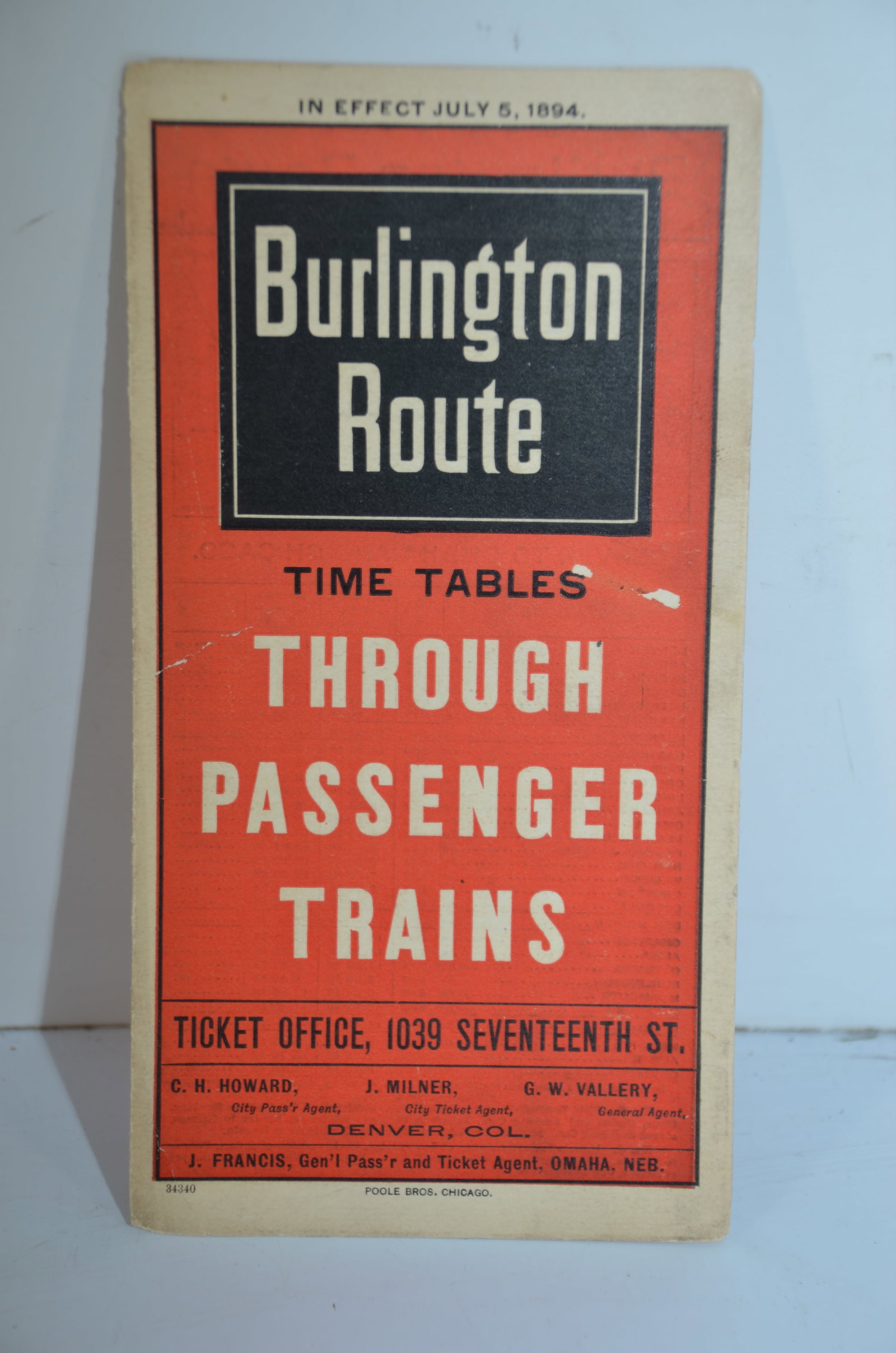 Chicago Burlington and Quincy RR July 5, 1894 Public Timetable (1 of 2)
