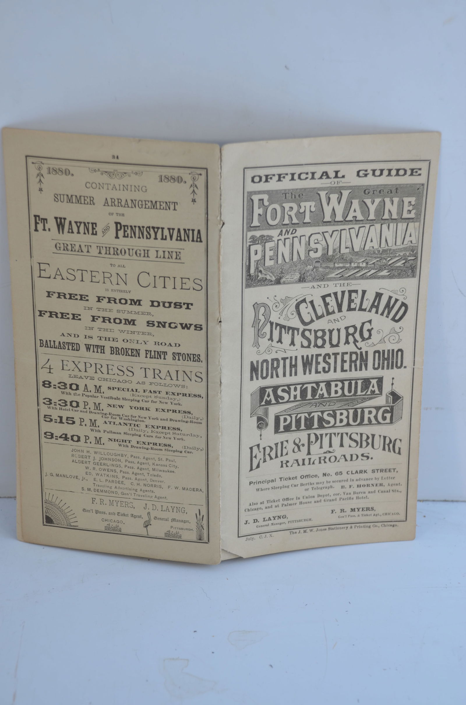 Fort Wayne and Pennsylvania RR 1880 Public Timetable (1 of 3)