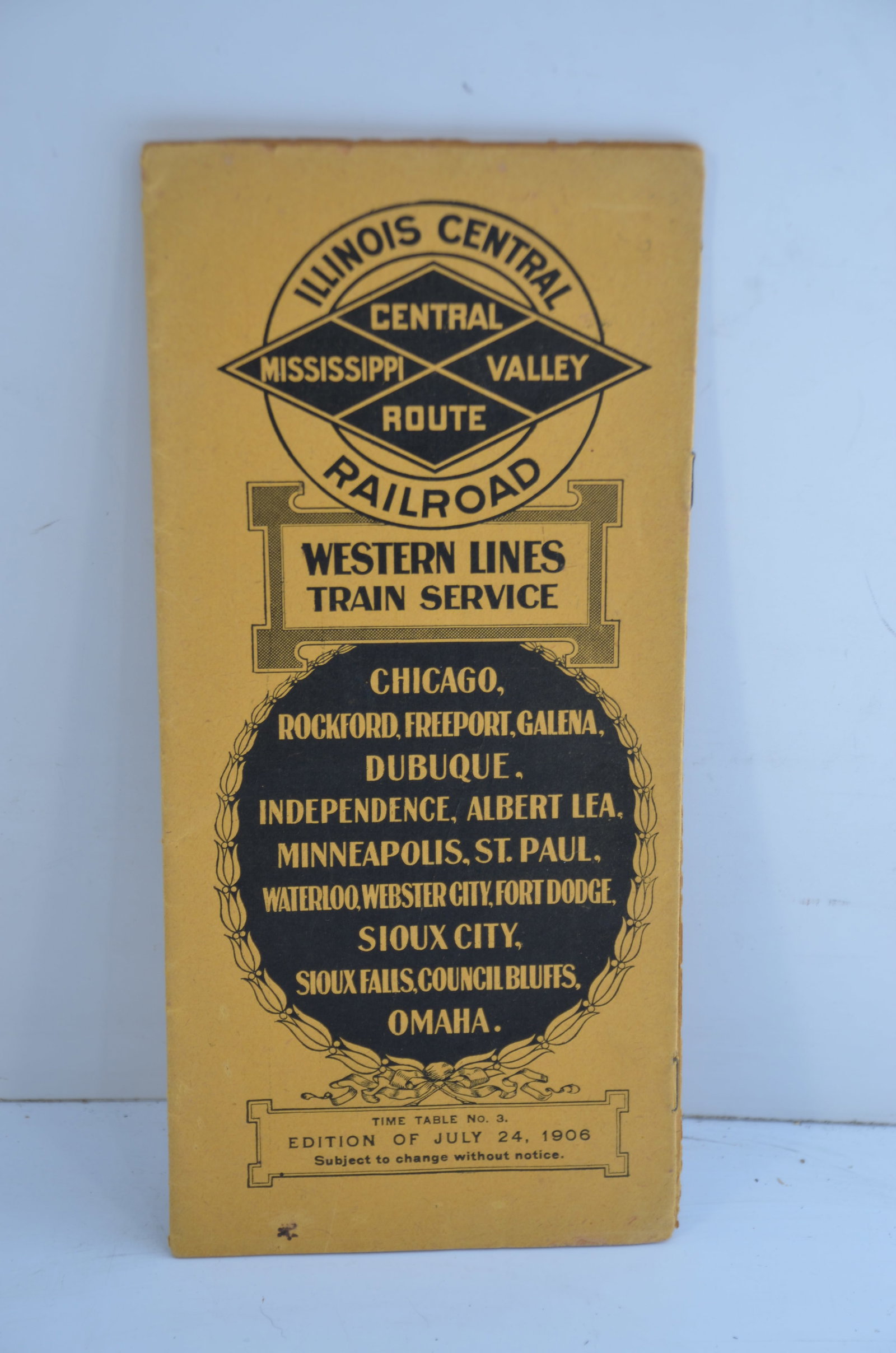 Illinois Central RR July 24, 1906 Western Lines Public Timetable (1 of 3)