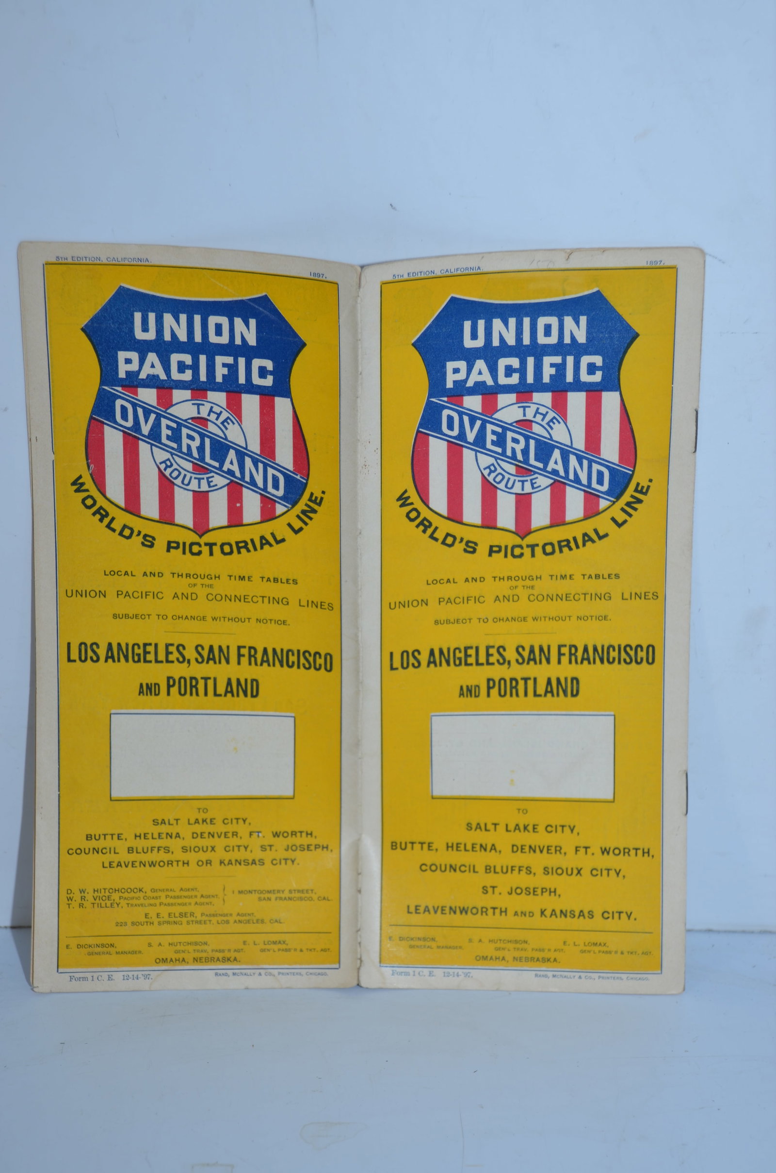 Union Pacific RR December 14, 1897 Public Timetable (1 of 3)