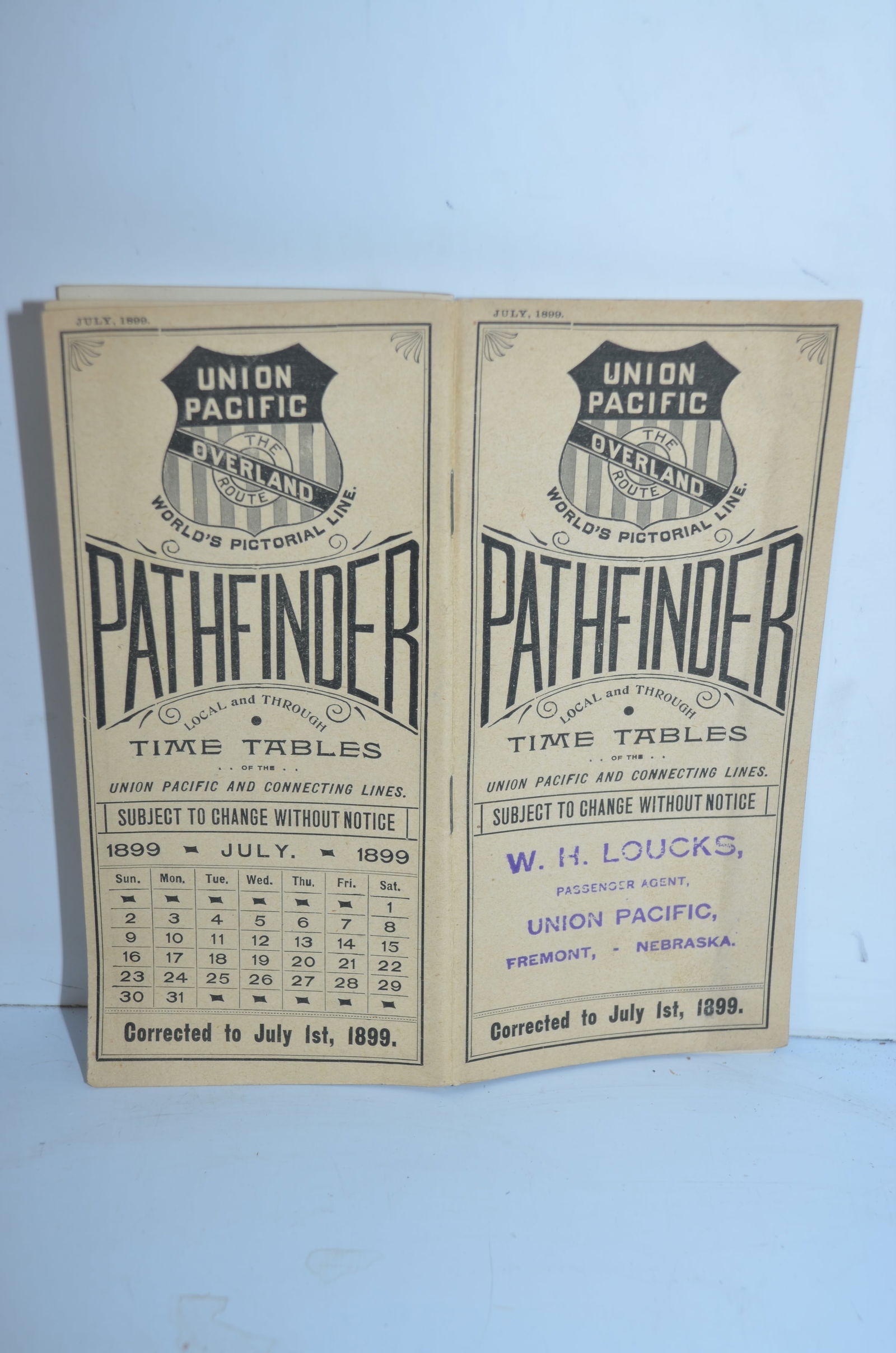 Union Pacific RR July 1899 Public Timetable (1 of 3)