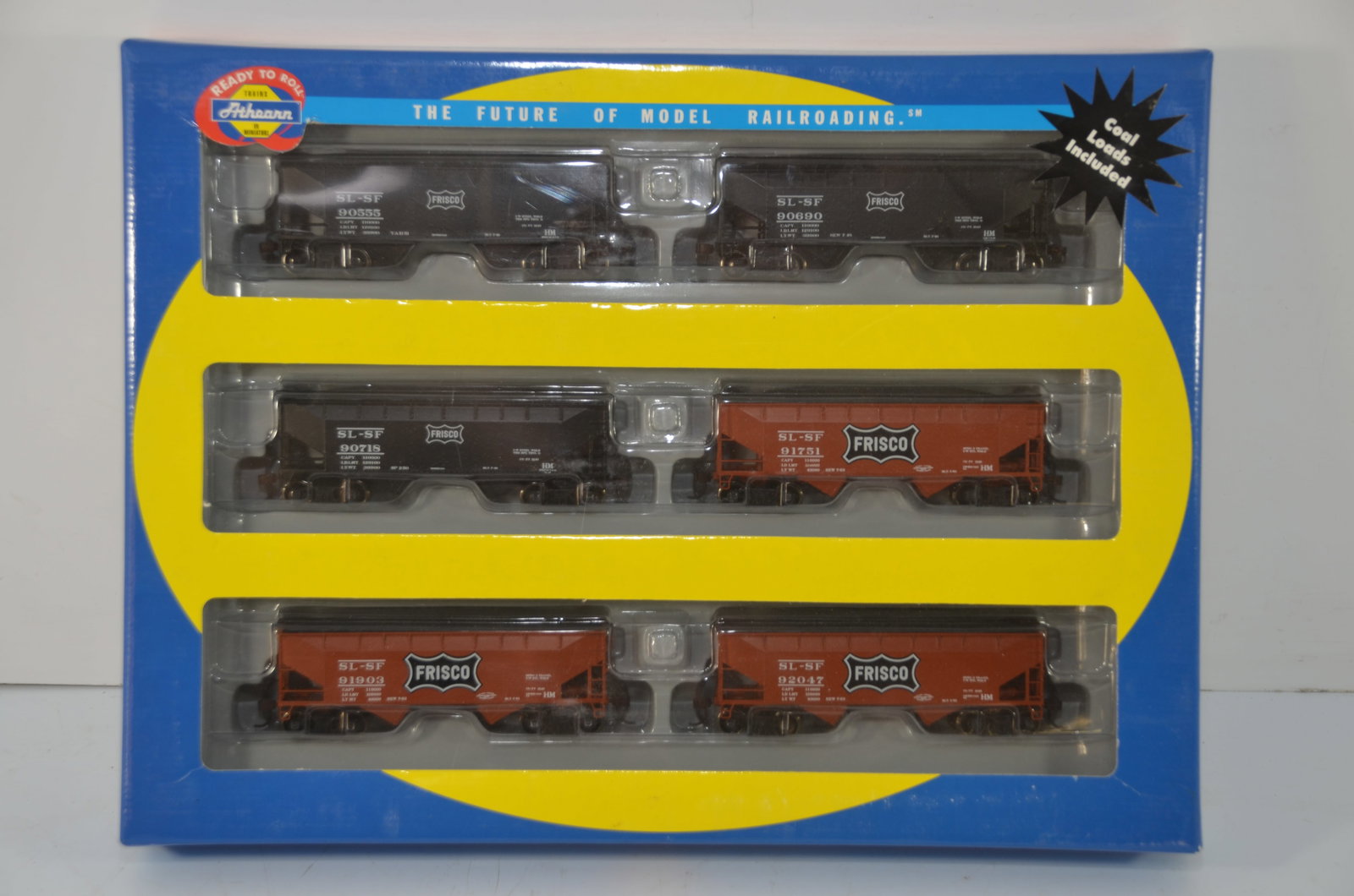 Frisco RR 6-Pack Athearn 34 Foot 2 Bay Hoppers-HO Scale-New in Box (1 of 2)