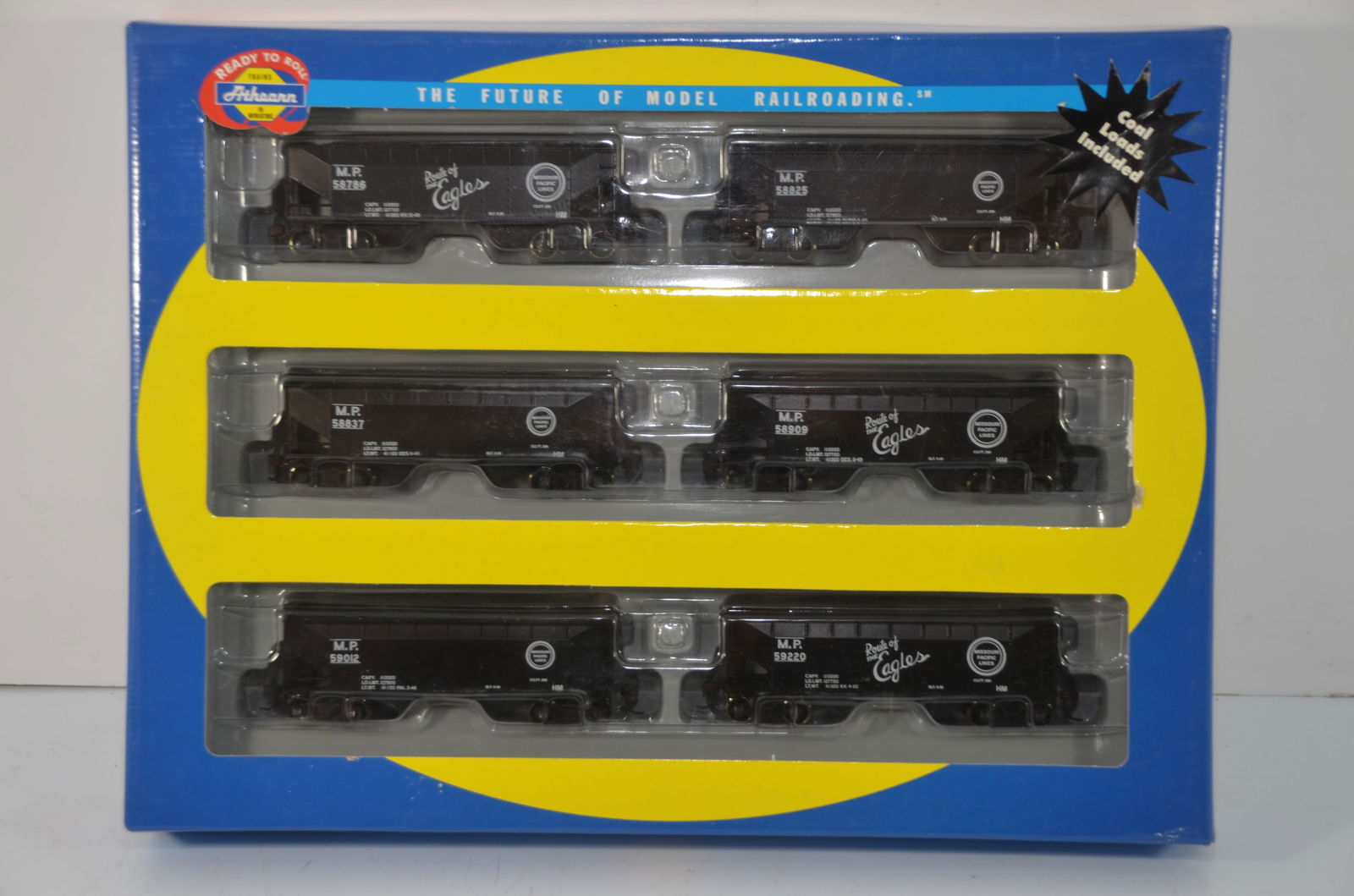 Missouri Pacific RR 6-Pack Athearn 34 Foot 2 Bay Hoppers-HO Scale-New in Box (1 of 2)