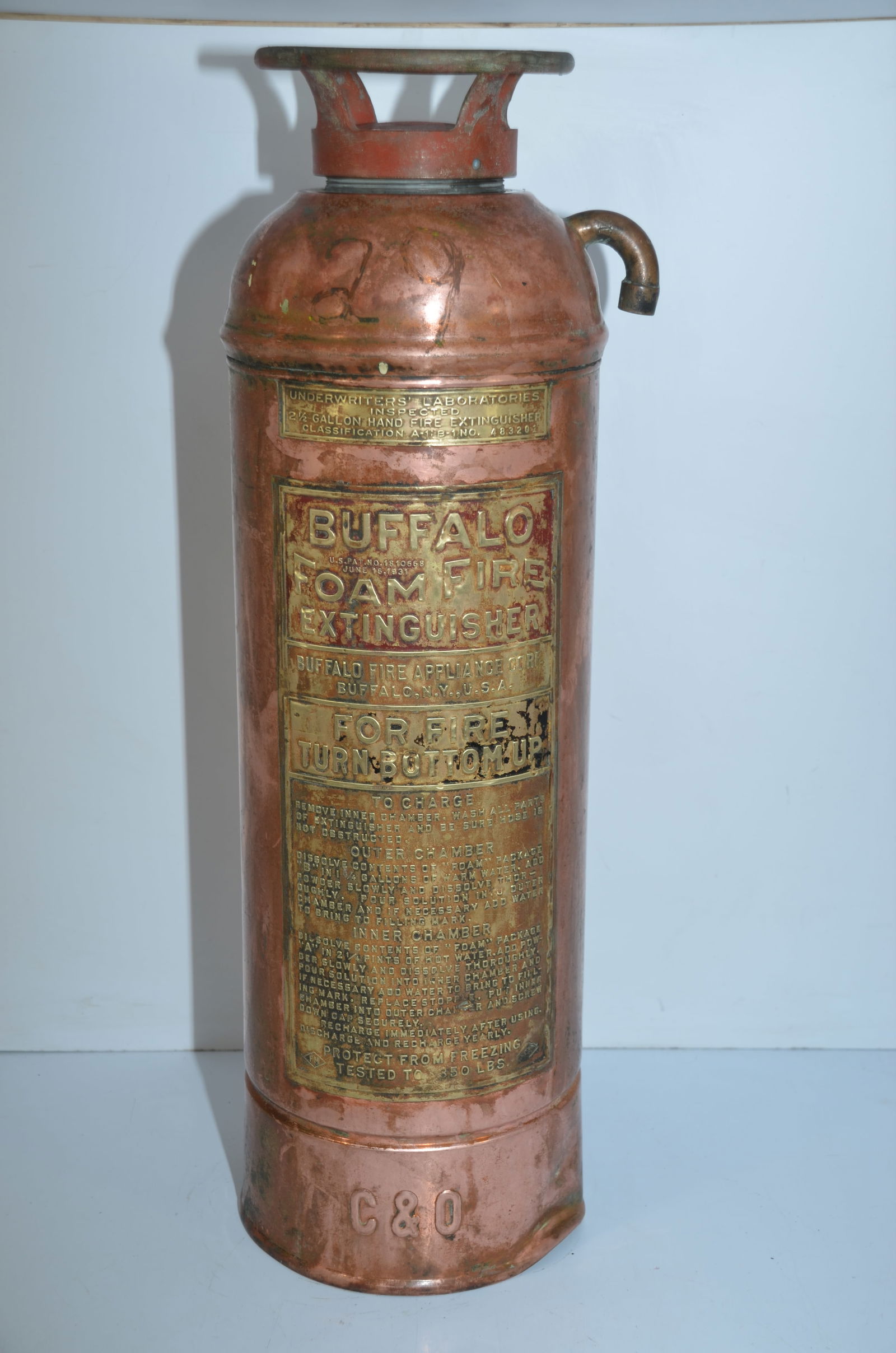 Chesapeake and Ohio RR Tall Copper and Brass Fire Extinguisher (1 of 6)