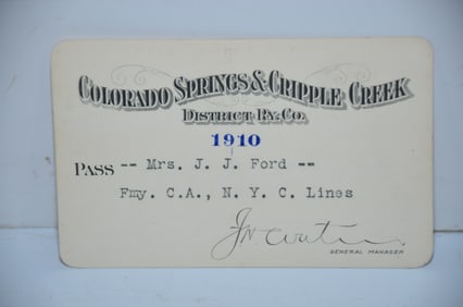 Colorado Springs and Cripple Creek District RY 1910 Pass