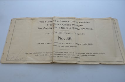 Florence & Cripple Creek RR Employee Timetable #36-March 29, 1903