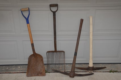 Four Mixed Railroad Shovels/Picks/Pitchforks-NYC/DH/DLW//BRP