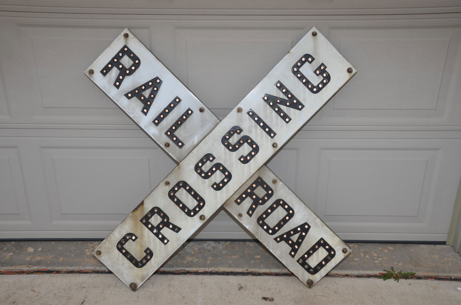 Rare Vintage Railroad Crossing Sign with Glass Cat Eye Marbles (1 of 3)