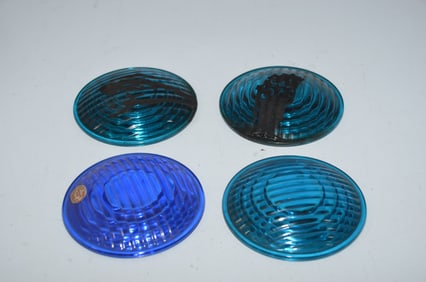 Four 4.5 Inch Glass Green Corning/Kopp RR Lamp Lenses