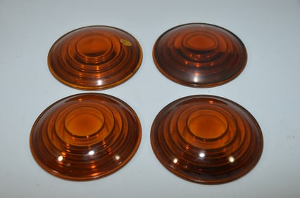 Four 5 3/8 Inch Glass Amber Corning/Kopp RR Lamp Lenses