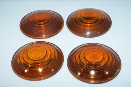 Four 5 3/8 Inch Glass Amber Corning/Kopp RR Lamp Lenses
