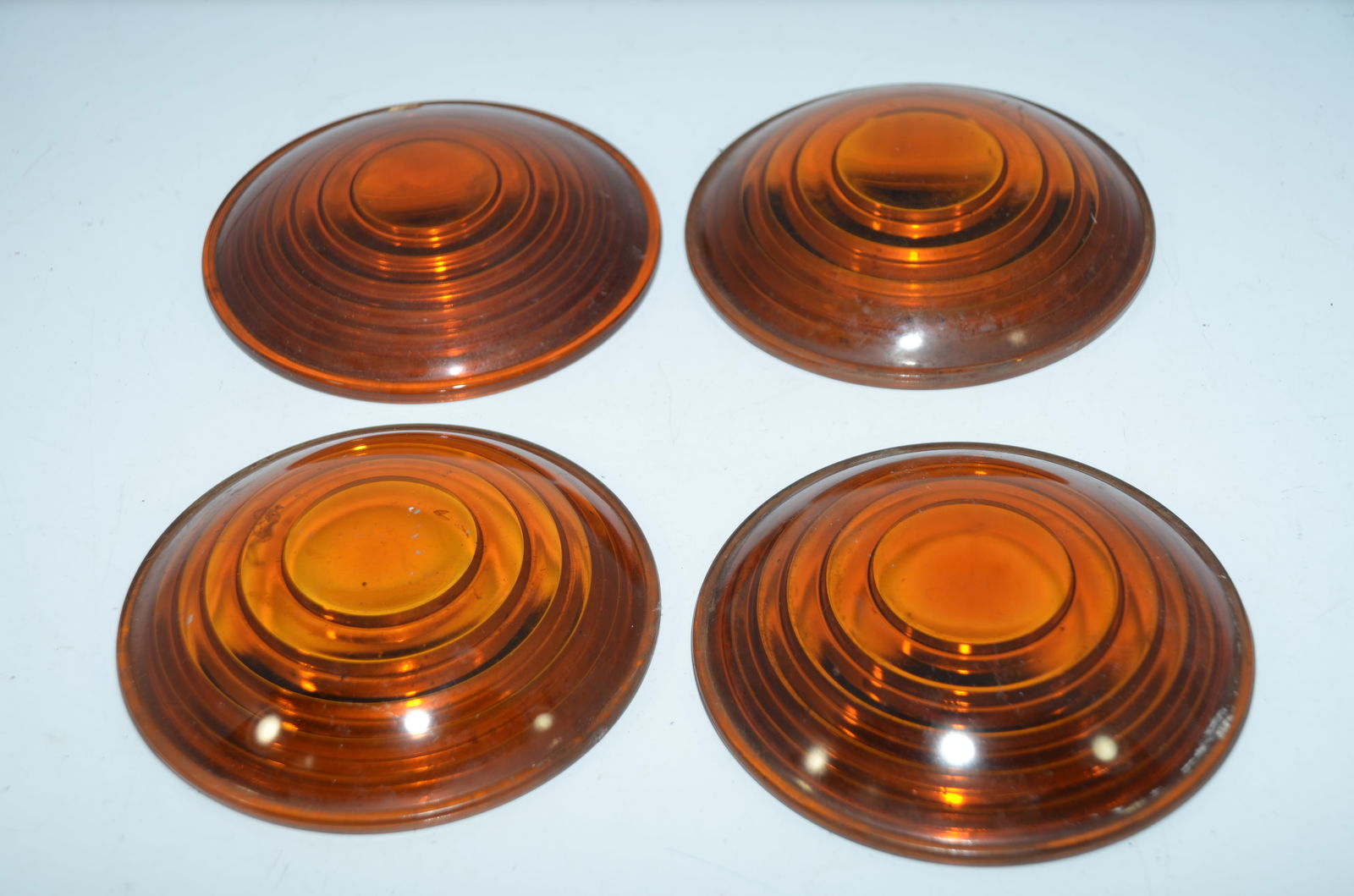 Four 5 3/8 Inch Glass Amber Corning/Kopp RR Lamp Lenses (1 of 2)