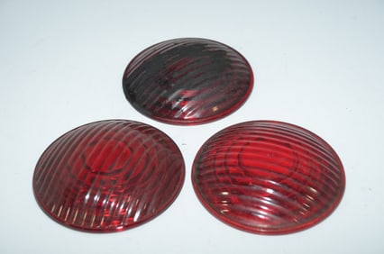 Three 5 3/8 Inch Red Corning/Kopp RR Lamp Lenses