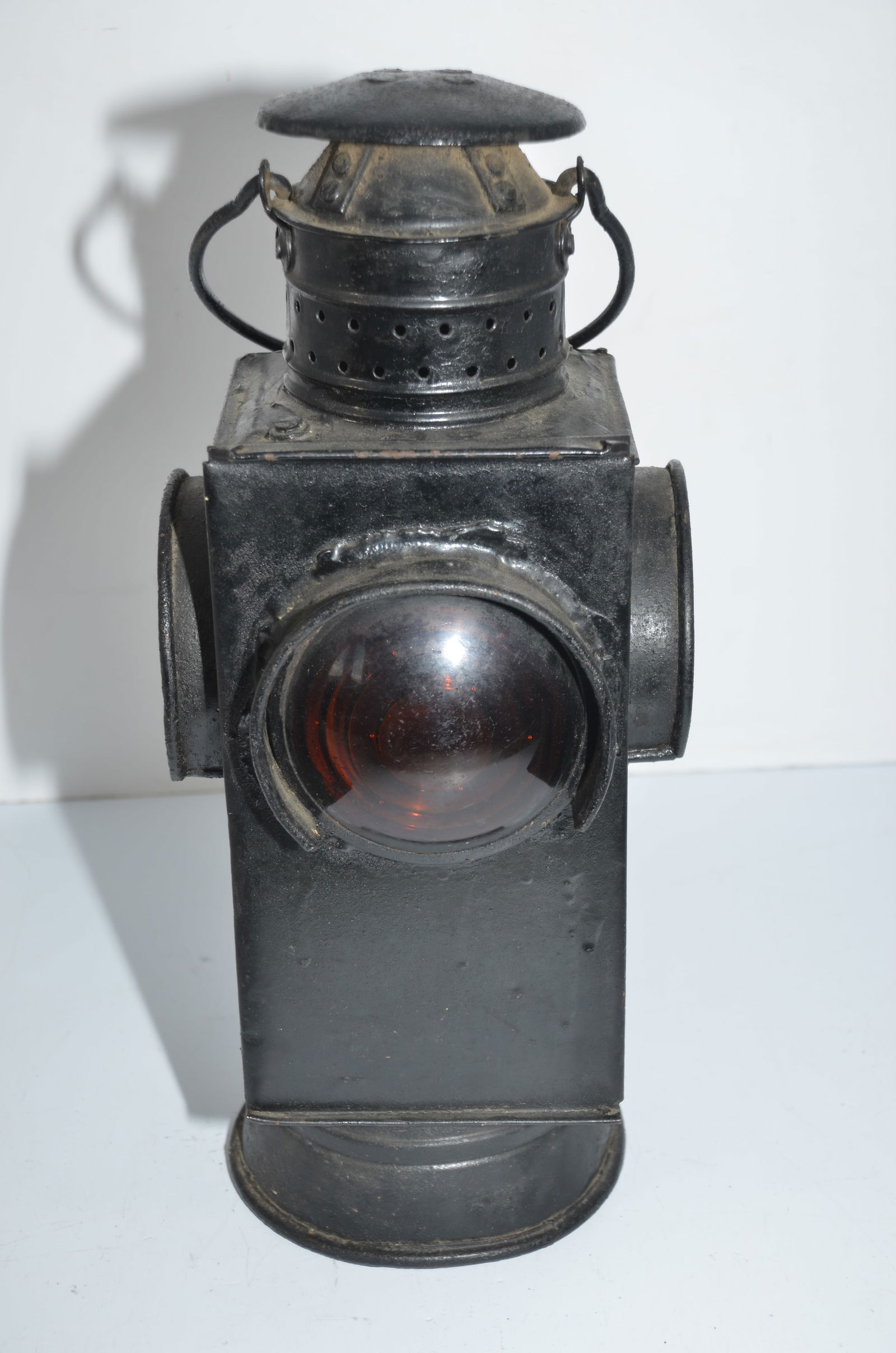 Boston and Maine RR Shop Built Switchmans Lantern: This is a rare, original shop built switch lantern from the Boston and Maine Railroad. Built in their shops, most of these lanterns were later changed, stripped of their snow hoods, and then lenses we