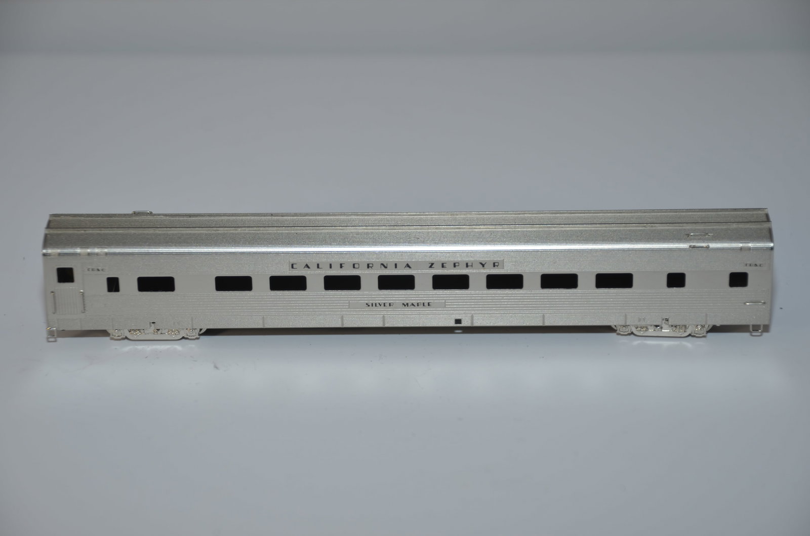 California Zephyr Coach SILVER MAPLE-Oriental Ltd Brass Models-N Scale: This is a California Zephyr coach SILVER MAPLE #4742, in N scale. New in the original box. Made by KMT in Japan and distributed by Oriental Limited Brass Models.
