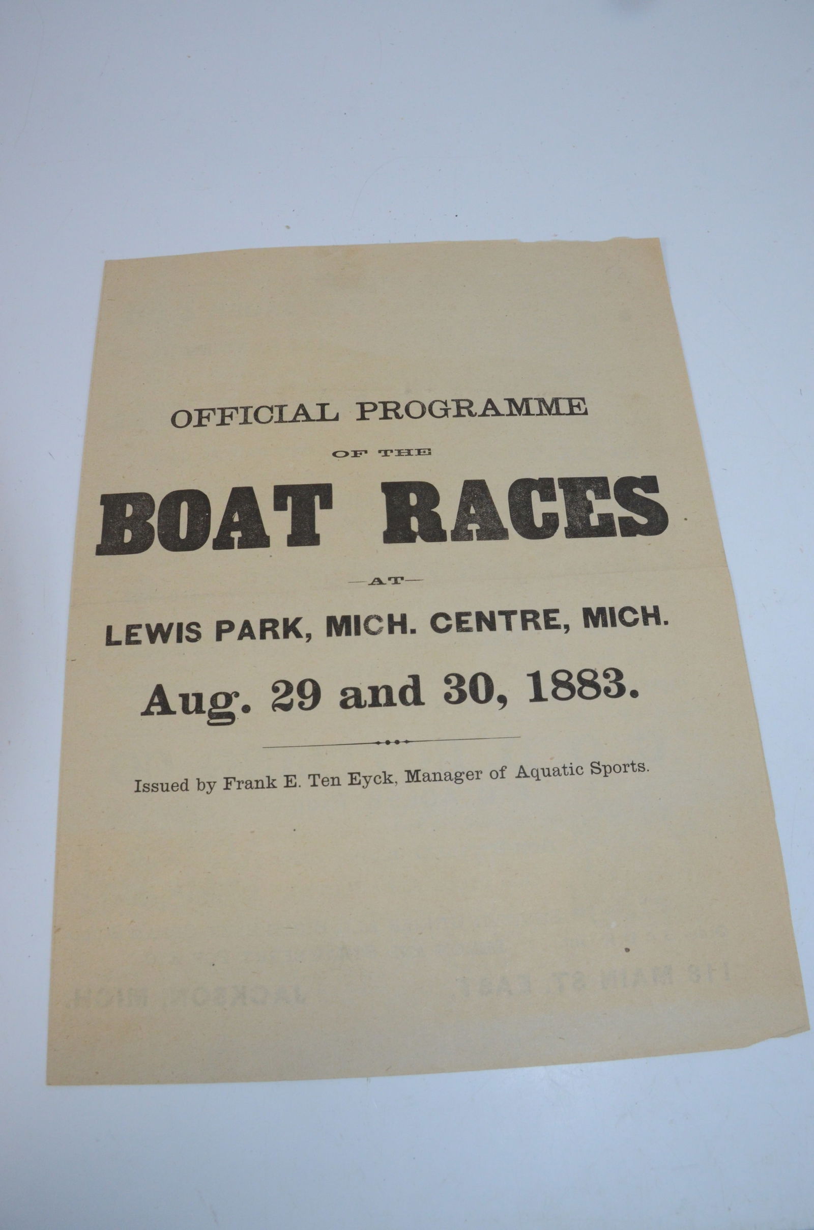 Michigan Central RR Boat Races Program-August 1883 (1 of 3)