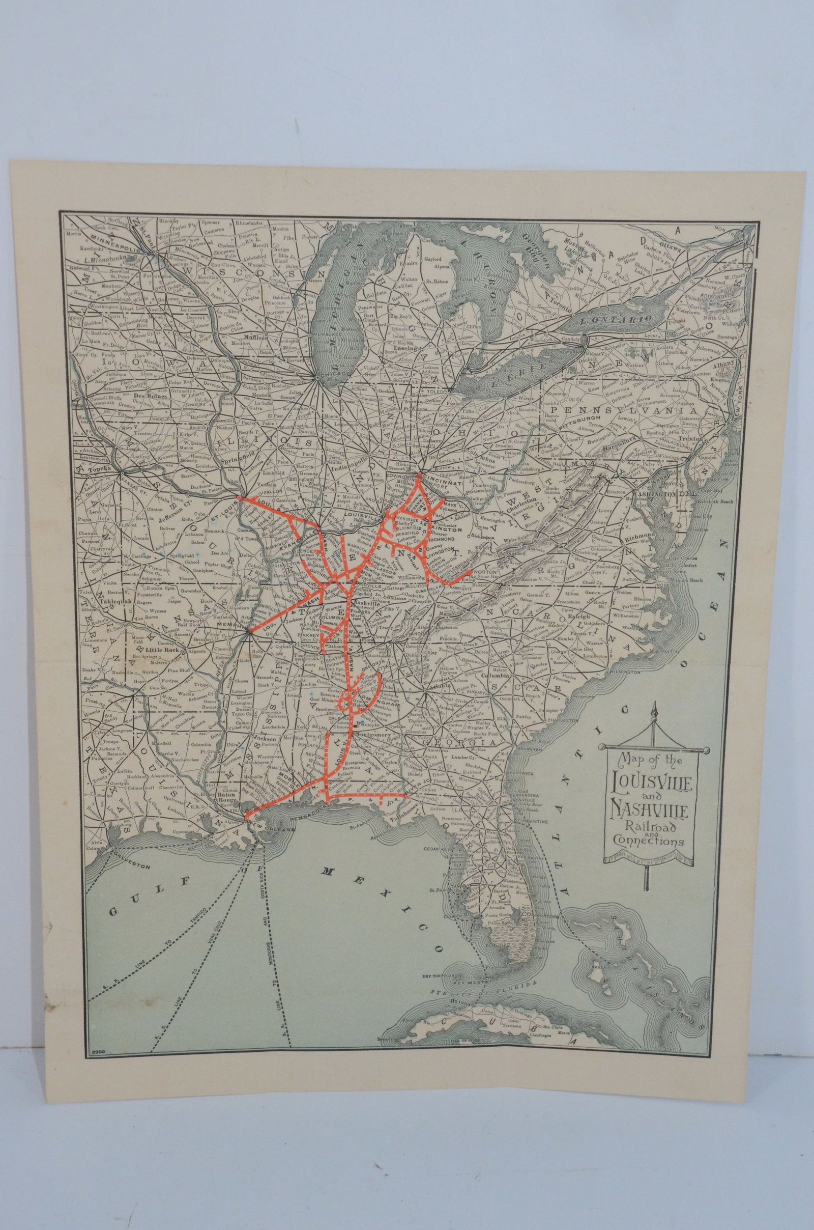 Louisville and Nashville RR 1896 Route Map and Letter: This is a Louisville and Nashville Railroad 1896 route map and letter. The route map is on one side of this piece and is in color. The opposite side is a letter, written by T.H. Kingsley, the L&N trav