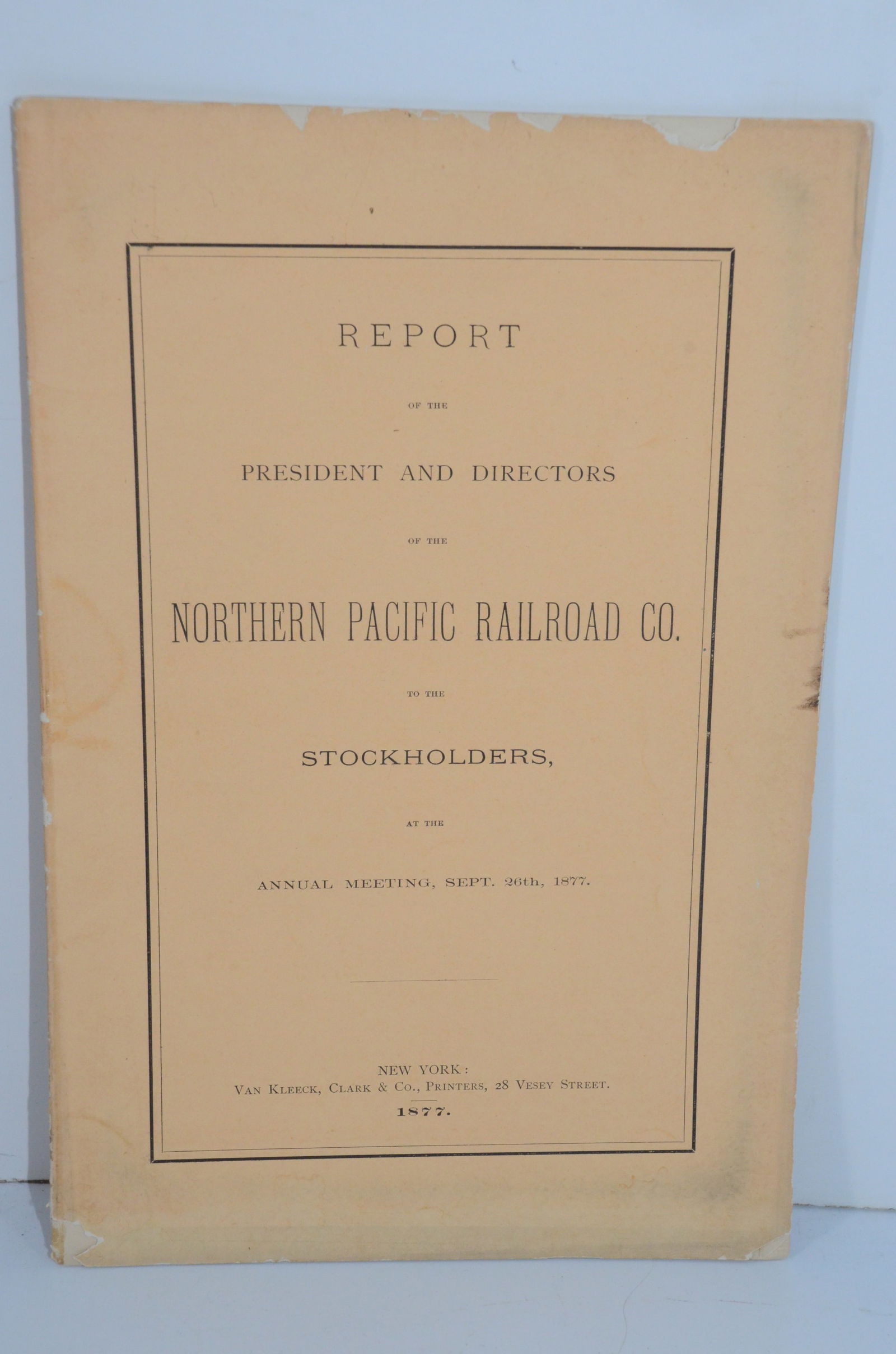 Northern Pacific RR Annual Report 9/26/1877 (1 of 1)
