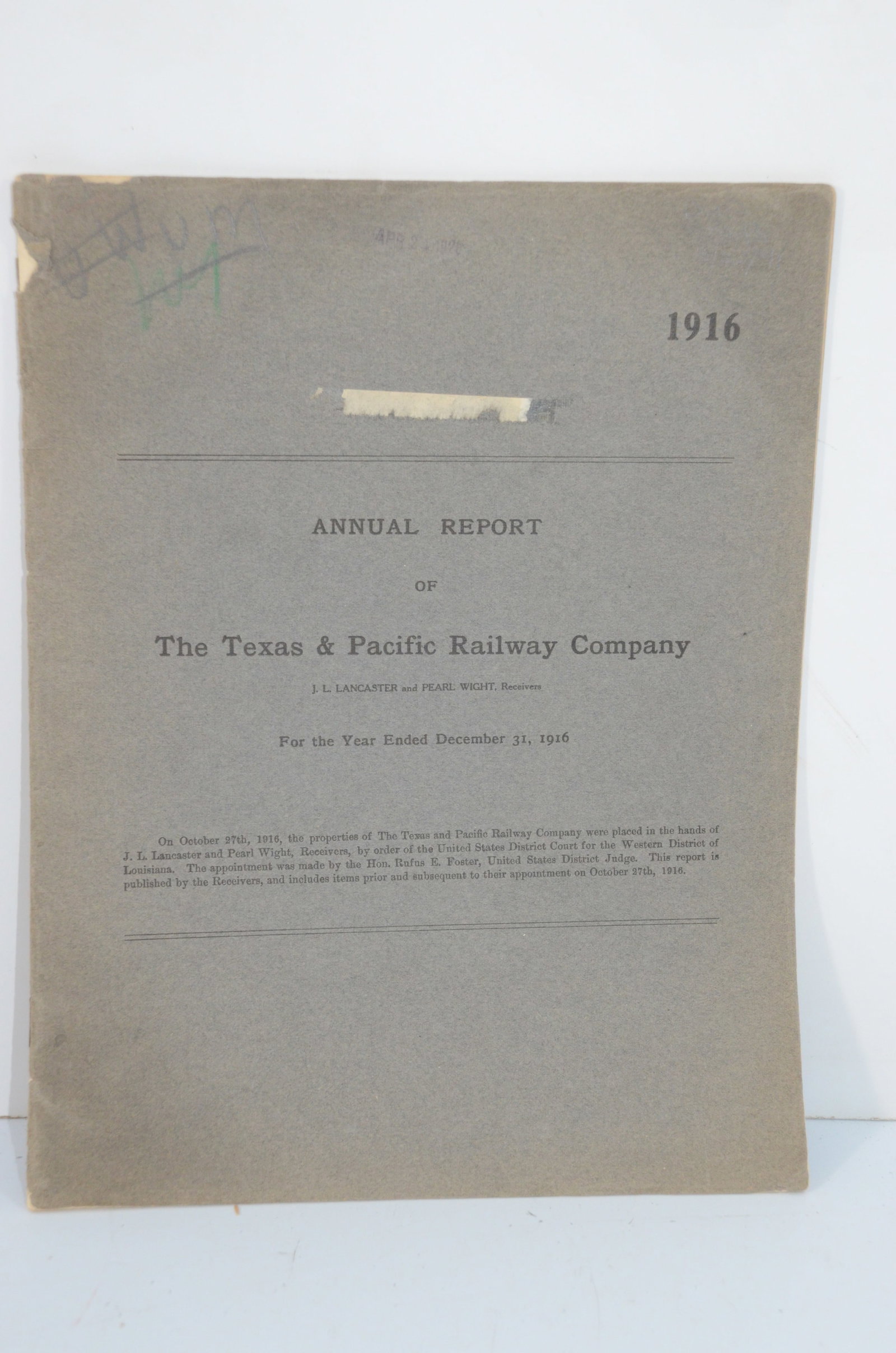 Texas and Pacific RY Annual Report-1916 (1 of 2)