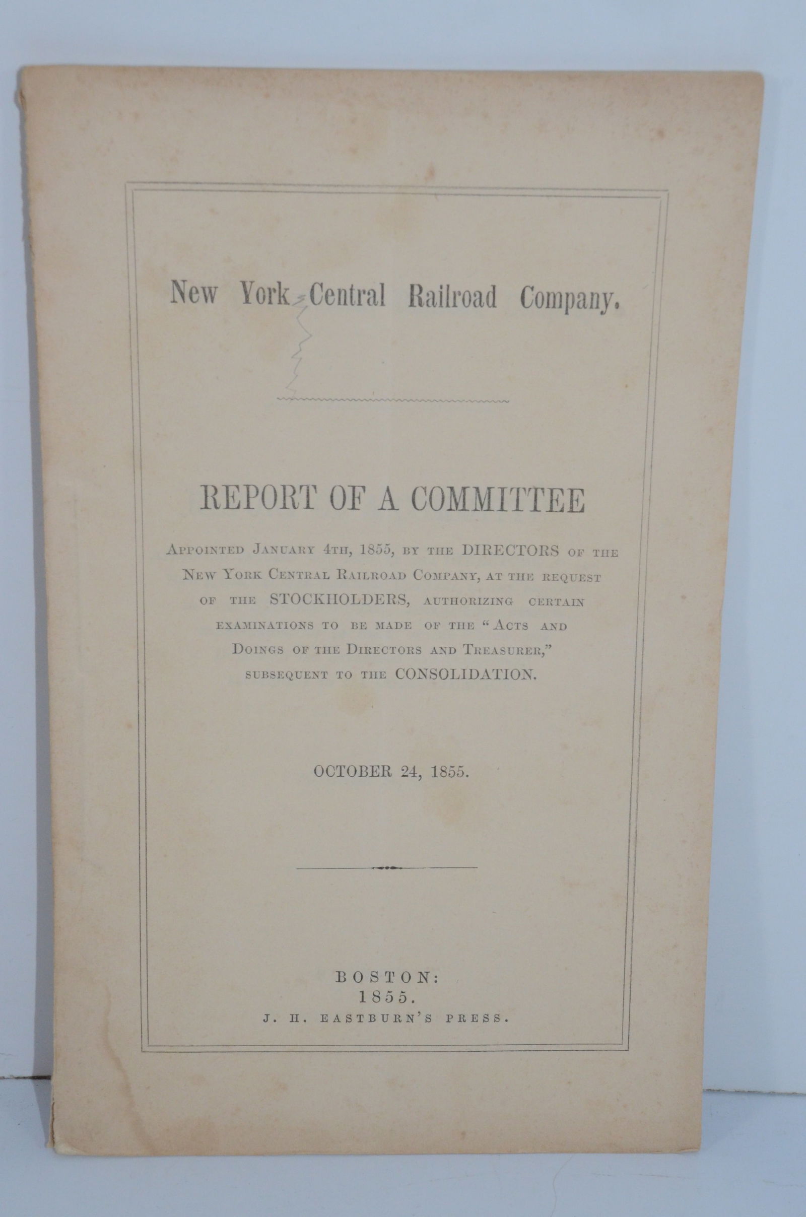 New York Central RR Consolidation Report 10/24/1855 (1 of 1)