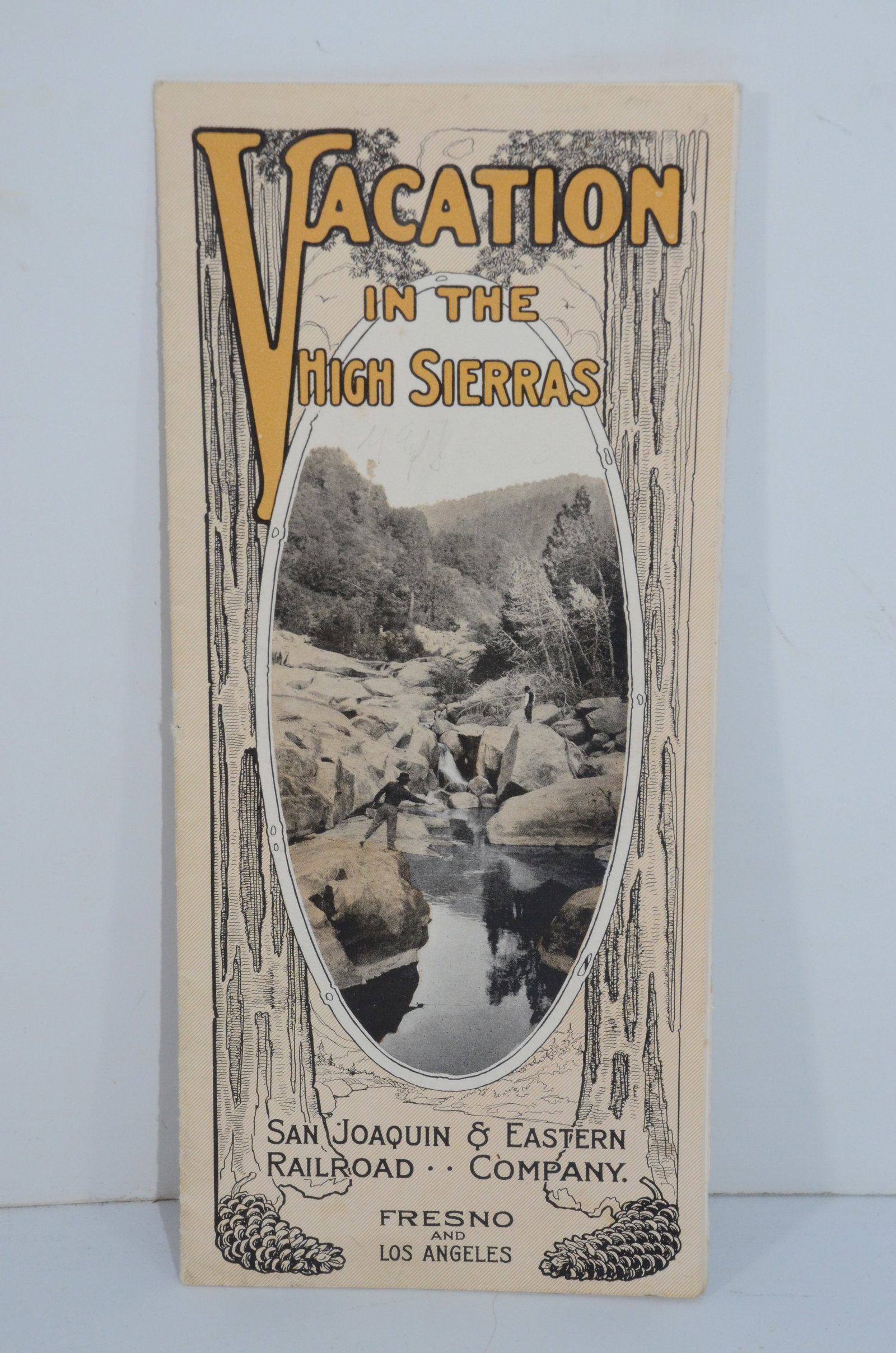 San Joaquin and Eastern RR-1912 Vacation in the High Sierras Brochure: This is a San Joaquin and Eastern Railroad 1912 Vacation in the High Sierras brochure. This railroad only ran from 1912 to 1933, and was originally constructed to get men to the Big Creek Hydroelectri