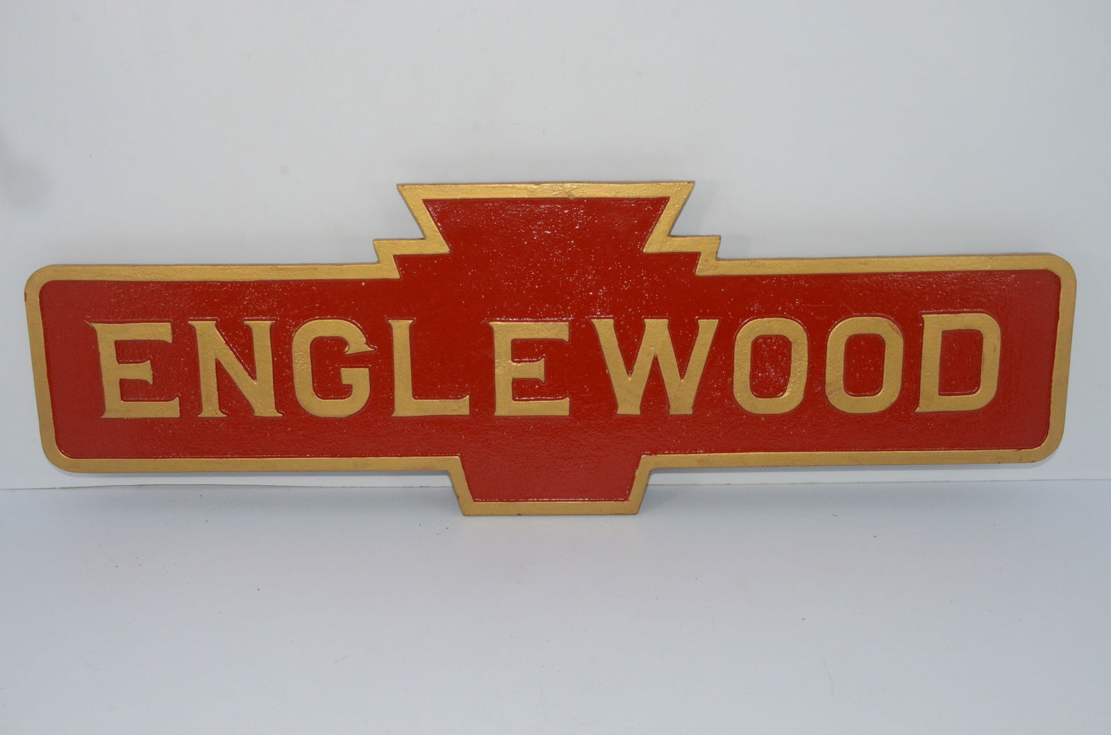 Pennsylvania RR ENGLEWOOD Depot Cast Iron Approach Sign (1 of 5)